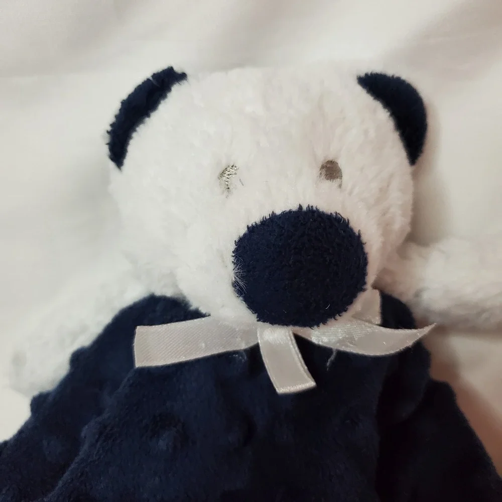 Blankets And beyond Navy Blue White bear‎ lovey minky dot Security Blanket